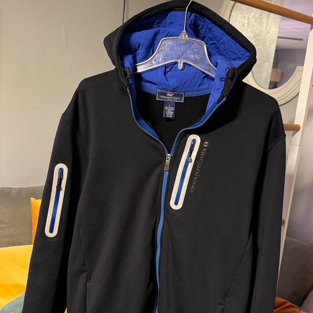 Black Softshell Jacket With Blue Lining - image 1